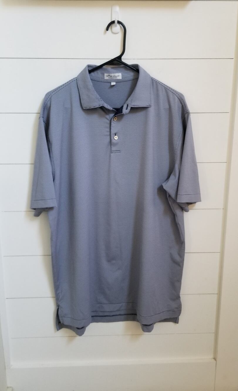 Peter Millar Summer Comfort Polo Shirt Mens Size L Blue White Golf Striped